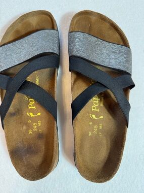 Papillio by Birkenstock Sandals with Black and Silver Straps Size 38 /7.5-8 EUC